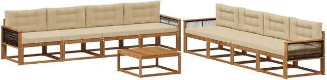 vidaXL Outdoor-Sofagarnitur in L-Form aus Akazienholz mit 9-teiligem Set und Kissen in Natur-Beige - Bild 1