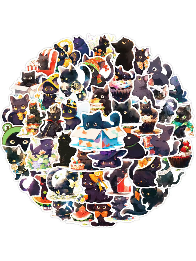 50 Stück Wasserdichte Graffiti Aufkleber mit schwarzen Katzen Motiven von BulingBulingStickers Shop in Schwarz und Multicolour - Bild 6