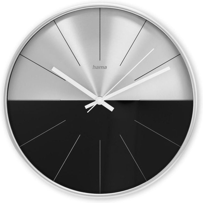 Hama Wanduhr Sizilien, analoge Quarzuhr aus Metall, geräuschlos, rund, Schwarz/Silber, Durchmesser: 30 cm - Bild 1