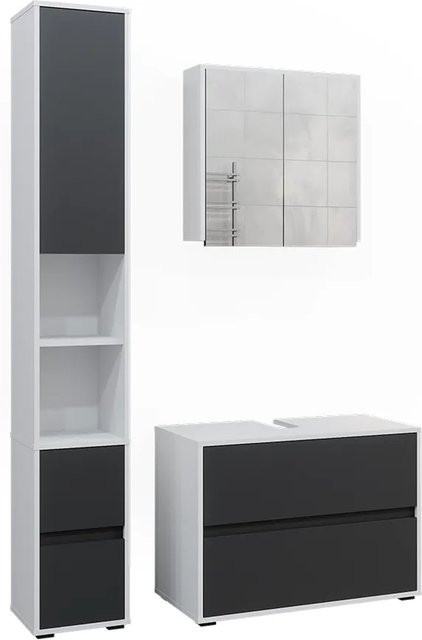Vicco Badmöbel-Set Maltin in Weiß und Anthrazit bestehend aus Waschtischunterschrank, Spiegelschrank und Hochschrank - Bild 2