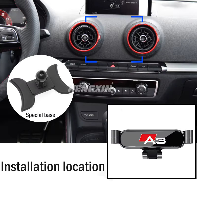 Handyhalterung für Audi A3 S3 8V (2014-2025) zur Lüftungsschlitzbefestigung mit Schwerkraft-Mechanismus für GPS-Navigation, Schwarz - Bild 2