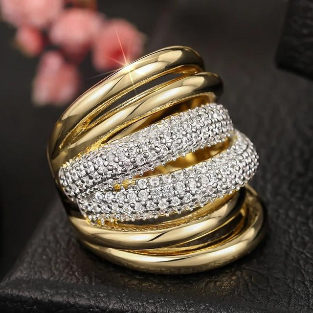Huitan Ringe, Messing, Gold, Zirkonia, Damen - Bild 1