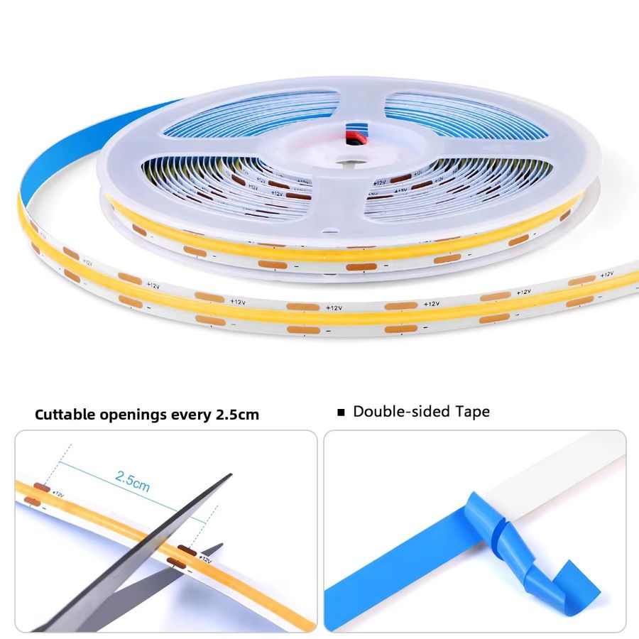 AIMENGTE COB LED Streifen Licht Set mit dimmbarer Touch Sensor Schalter, integrierte Beleuchtung in Weiß, DC12V, für Schrank und Unterschrank - Bild 5