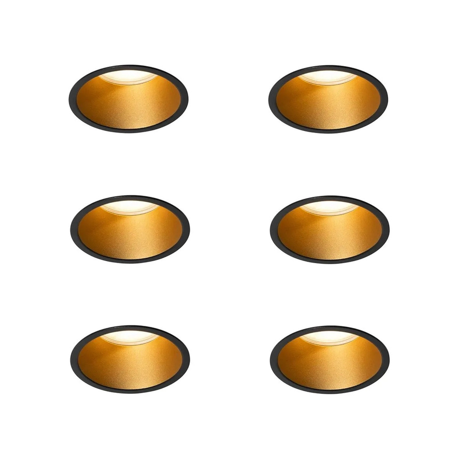 QAZQA 6er Set Moderne LED Einbaustrahler Schwarz und Gold, GU10, IP44, Rund, Durchmesser: 70 mm - Bild 2