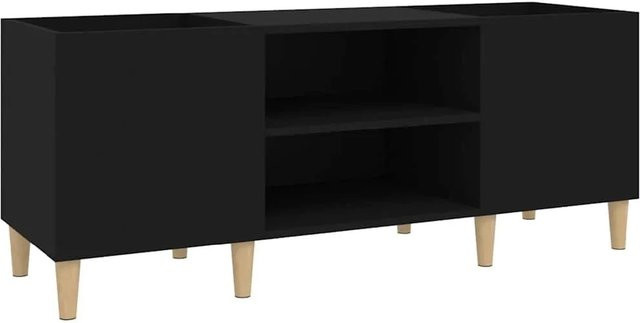 vidaXL Plattenschrank Schwarz aus Holzwerkstoff und Eukalyptus, B/T/H: 121 x 38 x 48 cm - Bild 1