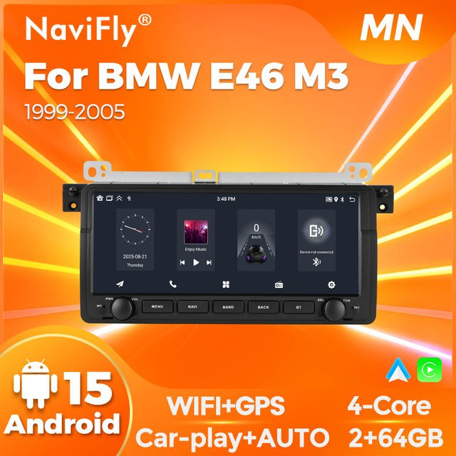 NaviFly Android 15 Autoradio mit 10,26 Zoll Display und Carplay für BMW E46 M3 und Rover 75 in Schwarz - Bild 1