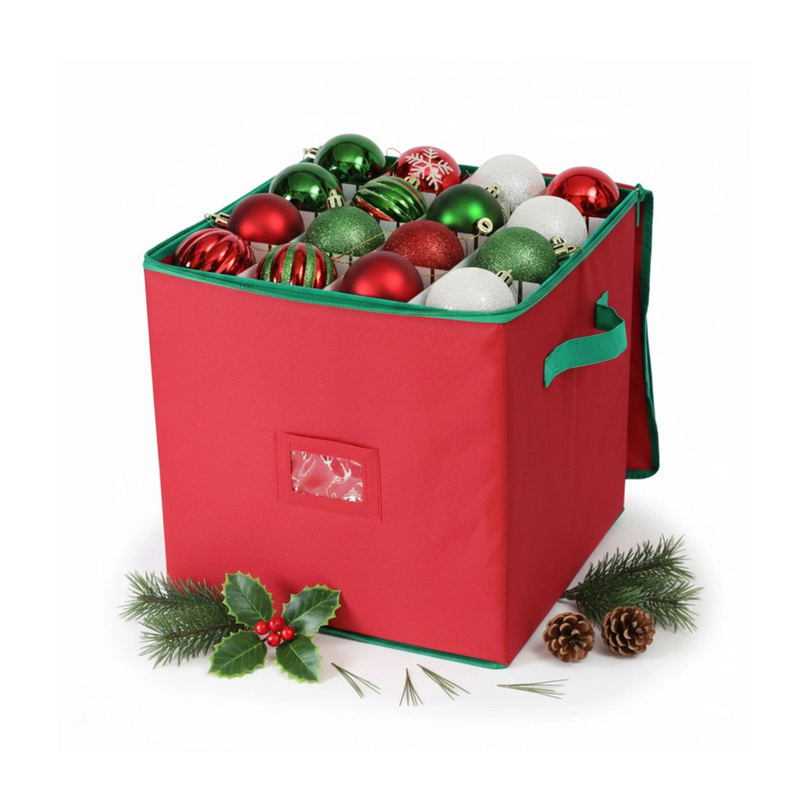 Relaxdays Weihnachtskugel Aufbewahrungsbox in Rot mit 64 Fächern, B/T/H: 33 x 33 x 33 cm - Bild 2