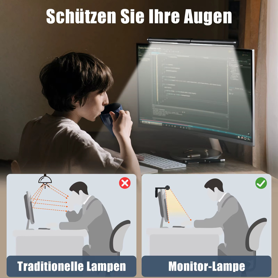 FullBerg LED-Büroleuchte in Schwarz mit USB-Anschluss, berührungsempfindliche Steuerung und einstellbarer Helligkeit sowie Farbtemperatur - Bild 4
