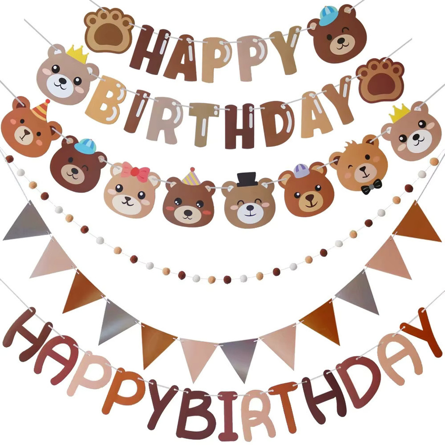 KUKUZHU Geburtstag Party Dekoration Banner mit Braunbär Motiv und Buchstaben aus Papier, Mehrfarbig - Bild 3
