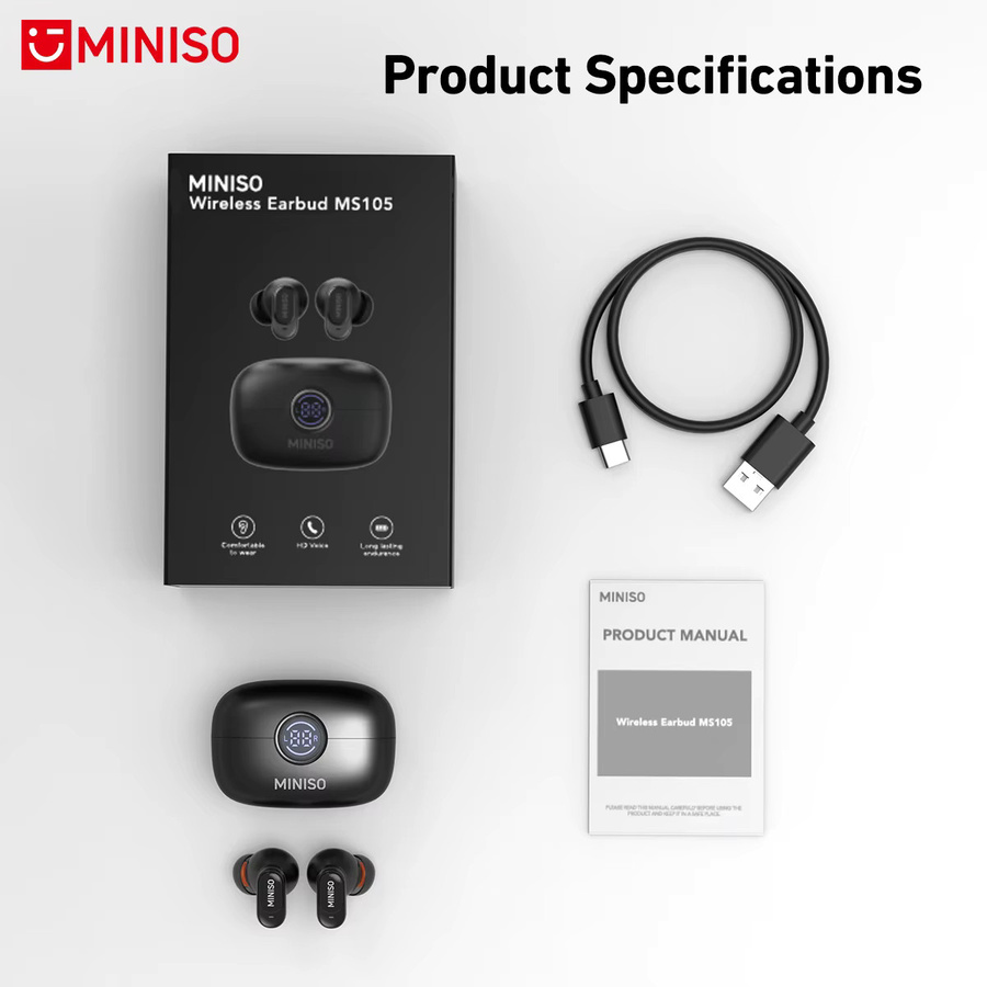 MINISO Bluetooth In-Ear Kopfhörer in Schwarz mit KI-Übersetzungsfunktion, Geräuschunterdrückung und 30 Stunden Wiedergabezeit - Bild 6