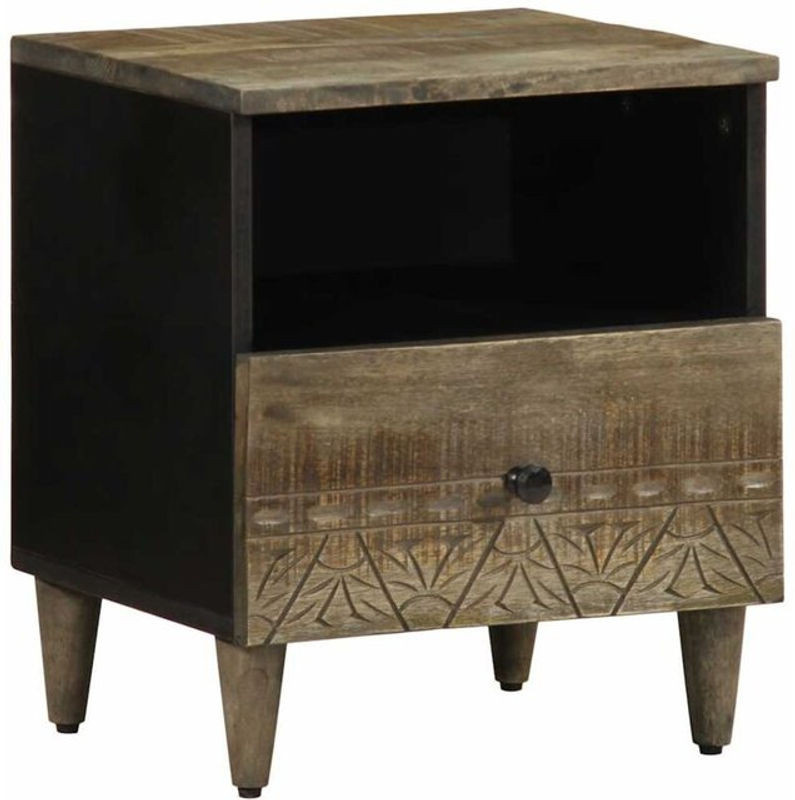 Nachttisch Vidaxl aus Massivholz Mango in Grau und Natur im Bohemian Stil, B/T/H: 40 x 33 x 46 cm - Bild 1