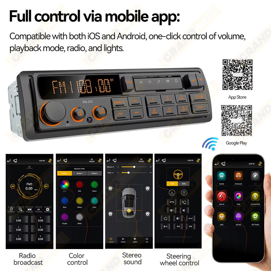 Grandnavi Retro MP3-Autoradio-Player in Schwarz mit Bluetooth, DAB+, USB und AUX für VW, Porsche, Mercedes Benz und BMW - Bild 6