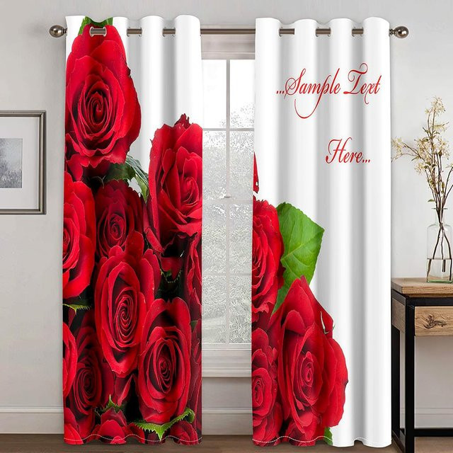 2-Panel Vorhänge mit floralem Rosenmuster in Weinrot, halbtransparent, mit Ösen, Höhe: 130 cm, Breite: 100 cm - Bild 1