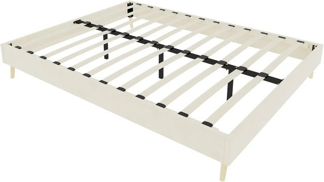 okwish Doppelbett aus Samt in Beige mit modernem Design für dein Schlafzimmer, B/T/H: 140 x 200 x 30 cm (ohne Matratze) - Bild 1