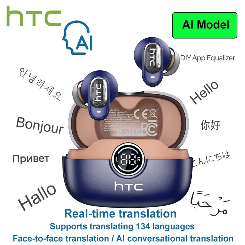 HTC NE79 TWS Bluetooth 6.0 In-Ear Kopfhörer mit KI-Übersetzer und HiFi-Sound für Sport in Blau und Orange - Bild 6
