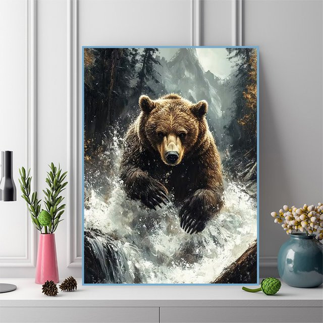 NUOYING Diamant-Malerei Bär Tier, Diamant-Stickerei-Set, rund - Bild 1