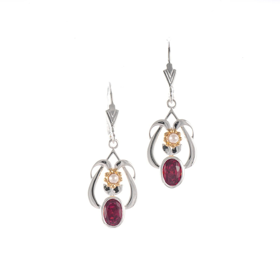 Ohrringe 925 Silber, teilvergoldet, Zirkonia, Perle, beere, Unisex - Bild 1