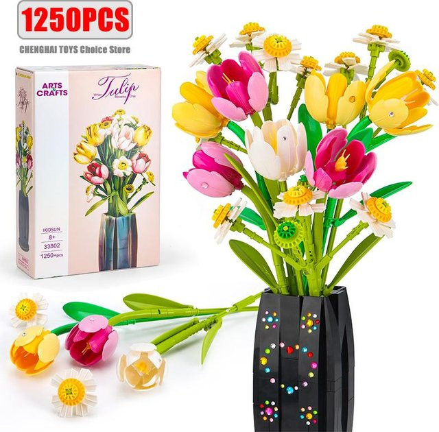 Linyi toy Tulpen Bauset 1250-teiliges Set bunt - Bild 1