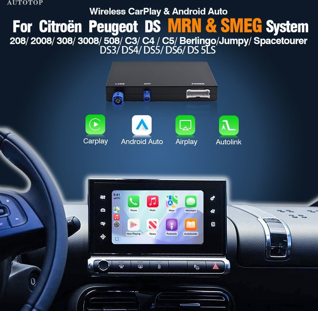 AUTOTOP Kabelloses CarPlay und Android Auto Modul für Peugeot und DS Modelle in Schwarz - Bild 1