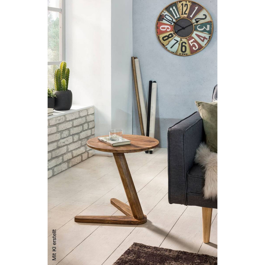 Wohnling Beistelltisch aus Sheesham-Holz in Rosenholz, rund, matt, B/T/H: 45 x 45 x 50 cm - Bild 3