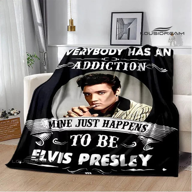 LOUSIDREAM Elvis Presley Decke mit Retro-Aufdruck in Schwarz als weiche Picknickdecke oder Bettdecke - Bild 1
