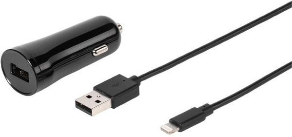 Vivanco Fast Car Charger Set mit Lightning Kabel für Apple, 12W, Schwarz - Bild 1