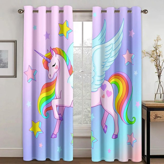 Yiran Furniture Einhorn Verdunkelungsvorhänge mit modernem Tiermuster, Mehrfarbig, B: 55 cm, H: 120 cm - Bild 1