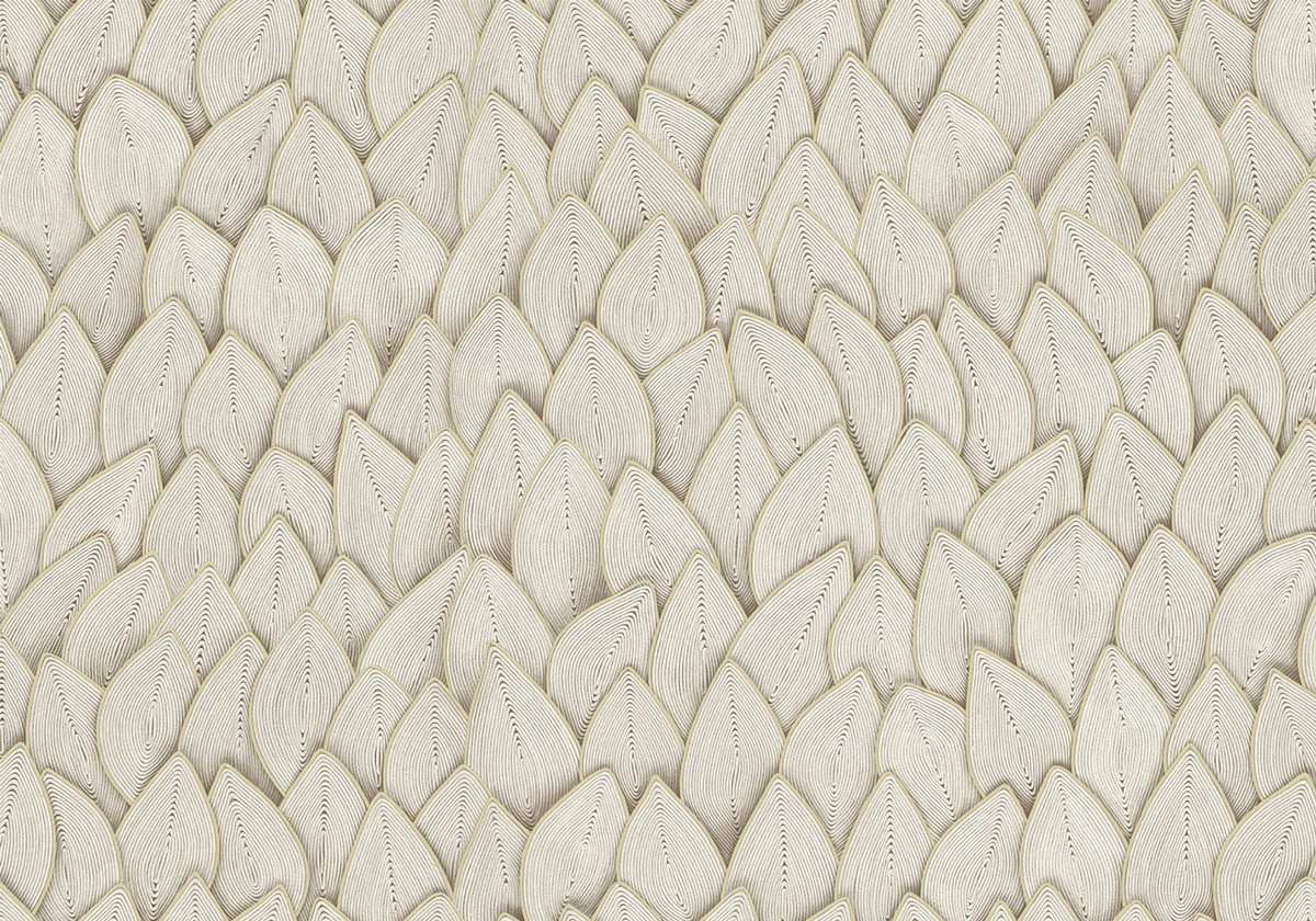 Élitis Tapete Jonchée VP 993 01 in Beige mit botanischem und geometrischem Design - Bild 1