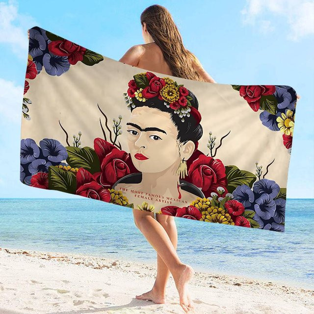 F-Frida K-Kahlo Kunst Mikrofaser Strandtuch, Saugfähig und Schnelltrocknend, Floral, Multicolour, B/H: 80 x 160 cm - Bild 1