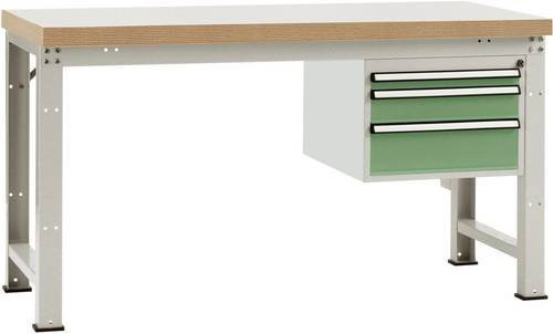 Manuflex WP5612.6011 Werkbank aus Stahl und Holz in Resedagrün (RAL 6011), B/T/H: 200 x 80 x 70 cm - Bild 1