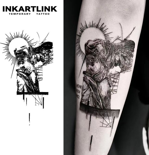 Headless Angel Temporärer Tattoo-Aufkleber, Gebrochene Flügel, wasserfest - Bild 1