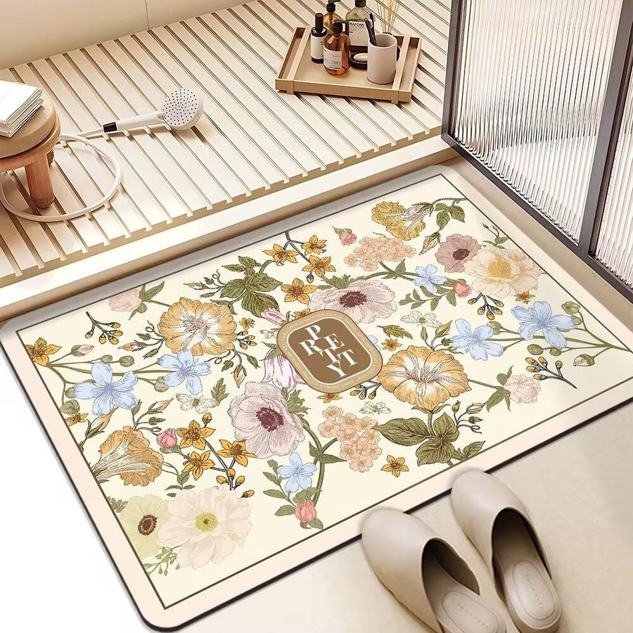 Yiran Furniture Badezimmer Saugmatte mit Blumenmuster, rutschfest und schnelltrocknend, B/T: 60 x 40 cm, Mehrfarbig - Bild 1