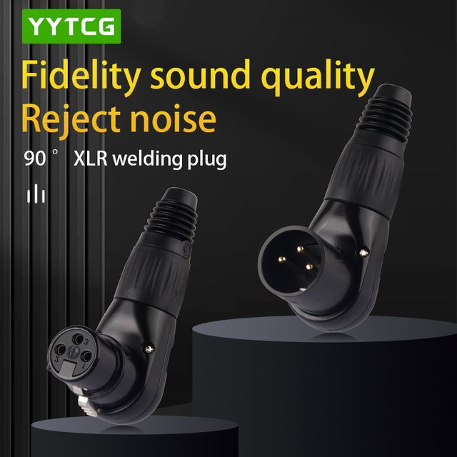 YYTCG XLR-Stecker 3-poliger Mikrofon-Stecker als Buchsenadapter in Schwarz mit 90-Grad-Kabelverbinder für Lautsprechersysteme - Bild 1