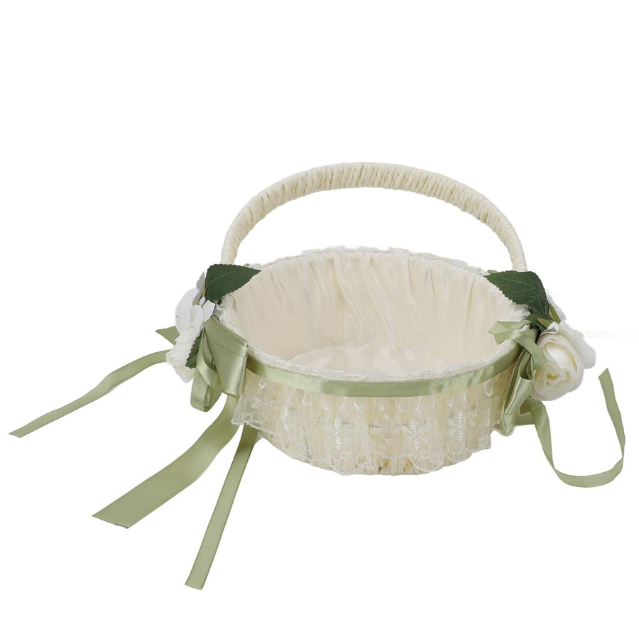 Handgewebter Blumenmädchenkorb aus Rattan in Weiß im Shabby Chic Design für Hochzeiten - Bild 1