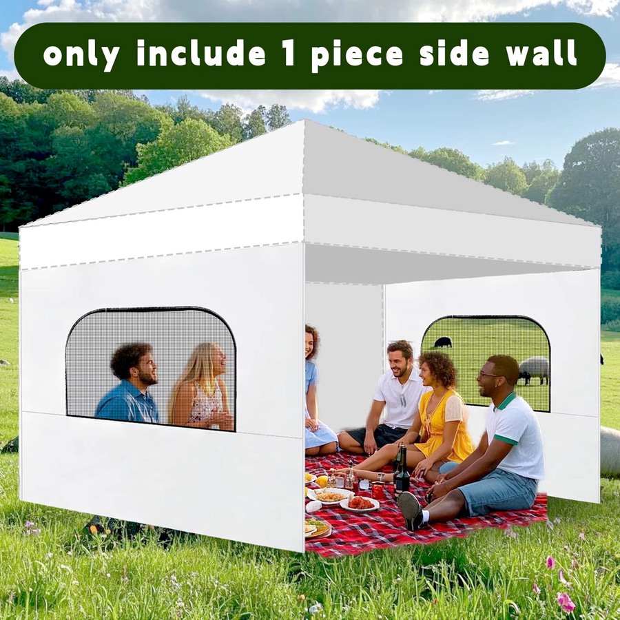 Sonnenschutz-Seitenwand mit Netzfenster für 10x10 Pop-Up-Zelt in Weiß, B: 300 cm, H: 190 cm - Bild 2