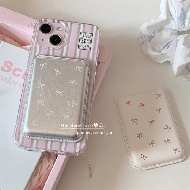 Lederne iPhone 15 Pro Max Handyhülle mit Magnetverschluss und Schleife als Kartenhalter und Brieftasche - Bild 1