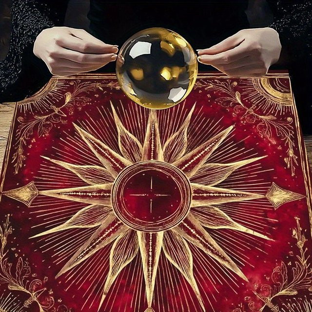 VIKAMA Tarot Altartuch Sonnenstrahlen in Burgunder und Gold, Vintage Ritual Tischdecke für Meditation und Hexerei - Bild 1