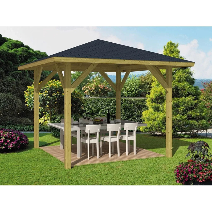 Woodtex Pavillon Gartenlaube Tourist aus imprägnierter Kiefer in Braun - Bild 2