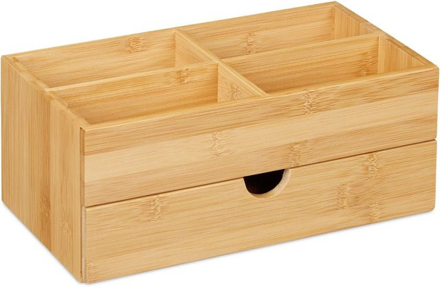 Relaxdays Kosmetik Organizer aus Bambus in Natur mit Schublade, B: 27 cm, T: 11 cm, H: 15 cm - Bild 1
