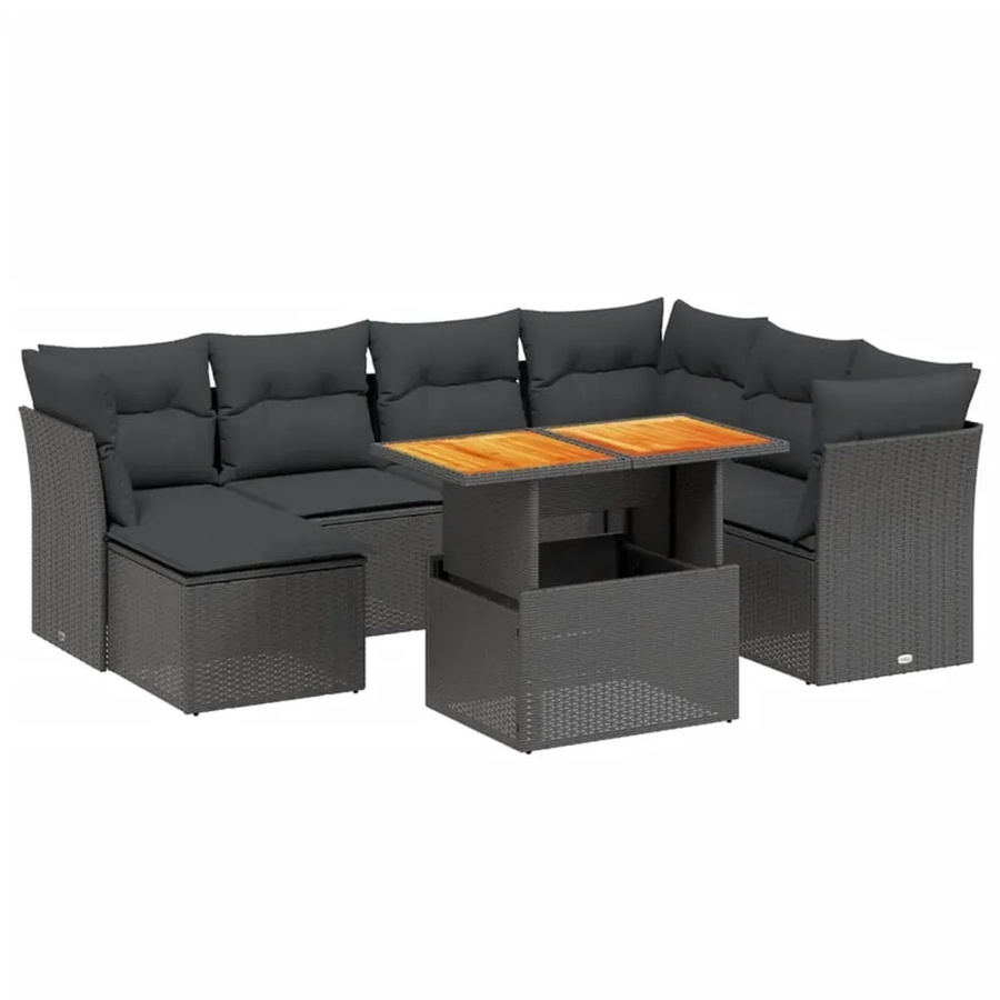 vidaXL 8-teilige Garten-Sofagarnitur in L-Form aus schwarzem Poly-Rattan mit Kissen und pulverbeschichtetem Stahlrahmen - Bild 2