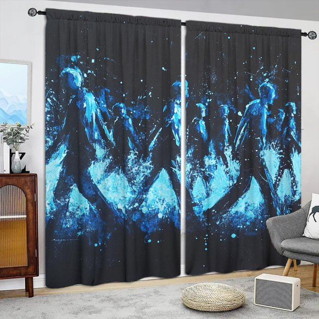 2er-Set Blaue Figur Aquarellmalerei Vorhang aus Polyester, semi-transparent, B: 52,5 cm, H: 116 cm - Bild 1
