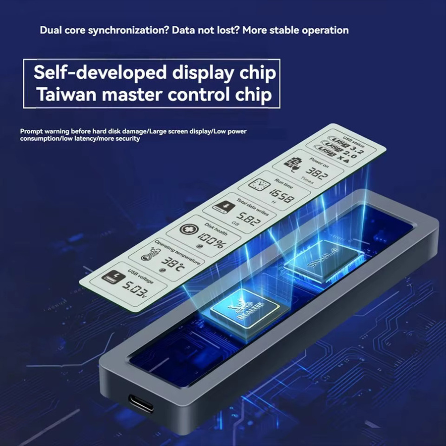 KEBIDU M.2 NVMe SATA SSD-Gehäuse mit visuellem Smart-Display, USB 3.2 Gen 2 10Gbps, Aluminium-Design inklusive USB-C-Adapter - Bild 2