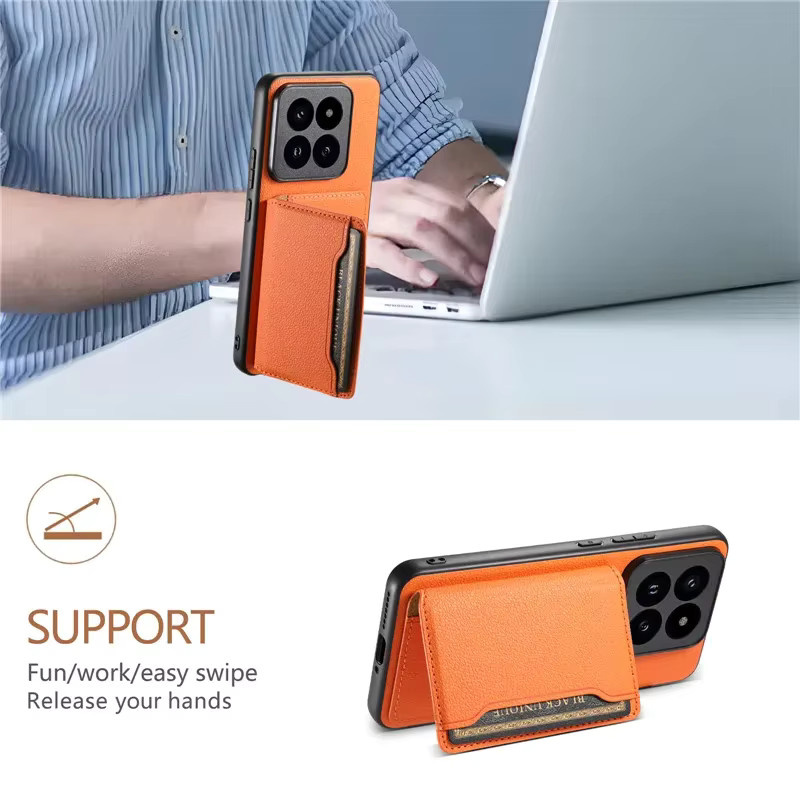 Multifunktionale Leder Brieftasche Handyhülle mit Kartenhalter für Xiaomi 15T 17 Pro Max M14 Ultra 13 Pro Ultra Poco F5 14T in Grün und Orange - Bild 2