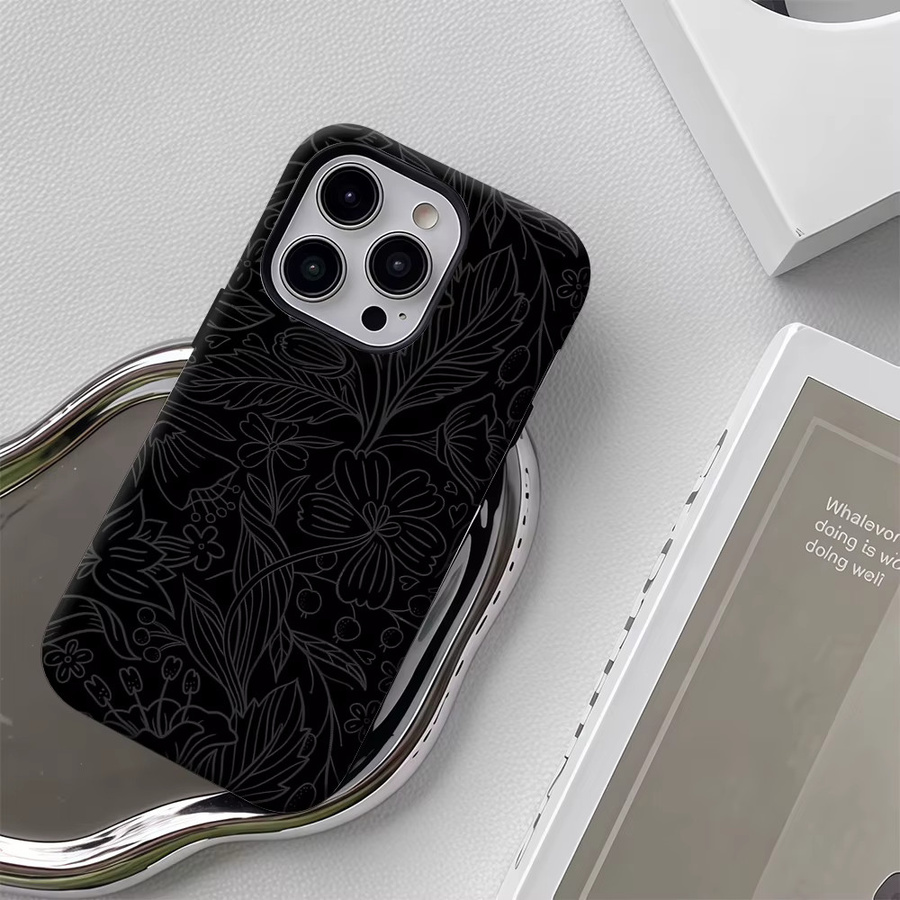 Potdemiel Handyhülle mit Blumenmuster in Schwarz für iPhone 17 16 15 14 13 Pro Max Plus, magnetische robuste Schutzhülle - Bild 5
