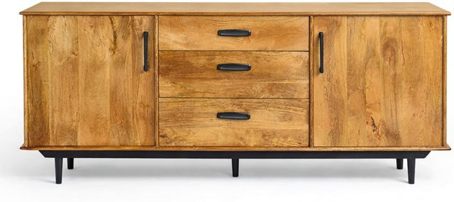 Sideboard Ayleen von Livingfurn aus massivem Mango Holz in Braun im Industrial Design, Breite: 200 cm, Tiefe: 3 cm, Höhe: 2 cm - Bild 1