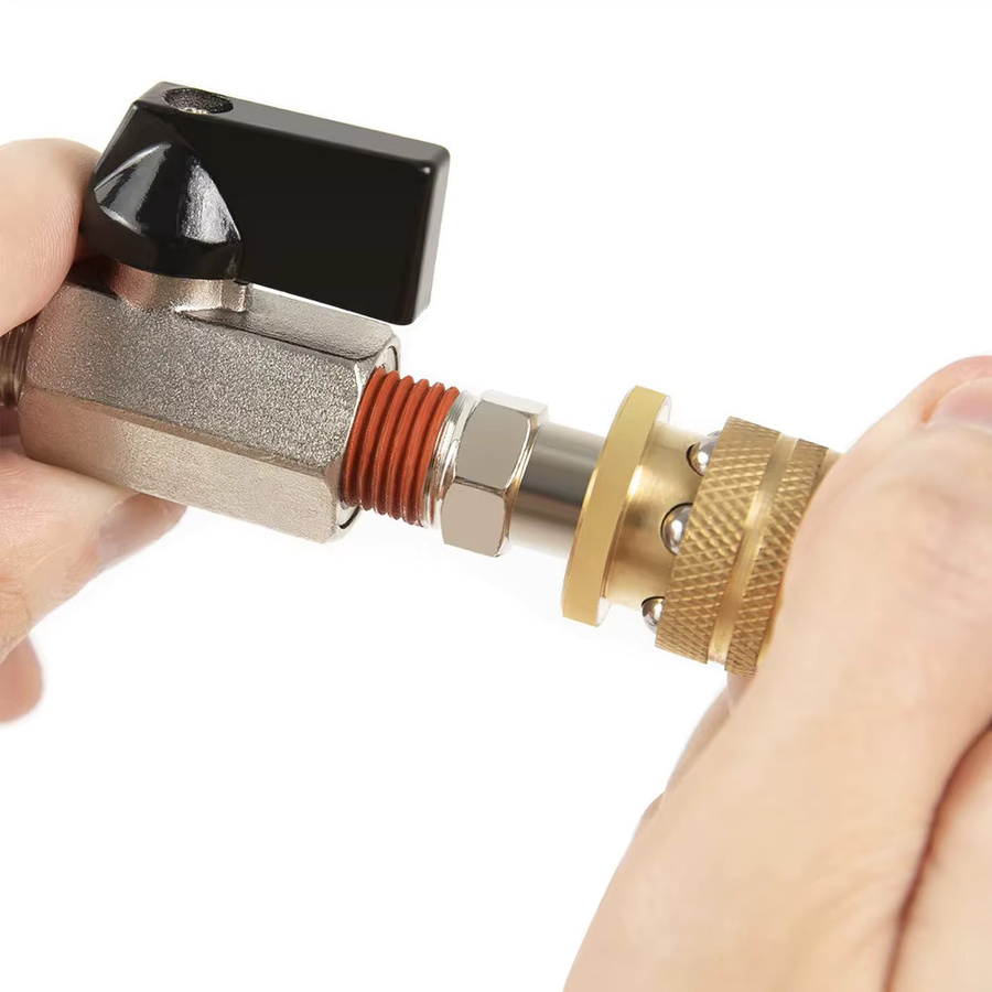 Kaikarai Messing Kugelhahn Mini-Ventil Stecker zu Buchse in Schwarz Matt mit 1/4 Zoll BSP Gewinde für Luft, Wasser, Gas und Öl - Bild 3