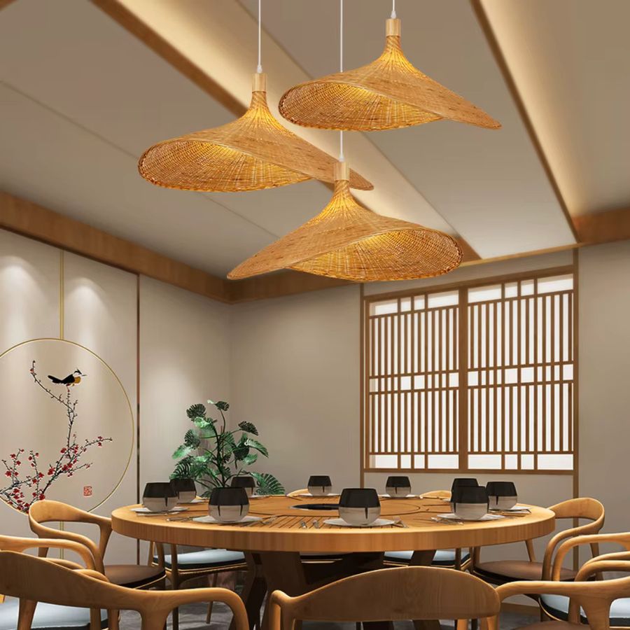 JOYINLED Vintage Pendelleuchte aus gewebtem Bambus und Rattan für Wohnzimmer und Restaurant, Durchmesser: 30 cm, 50 cm, 70 cm - Bild 3