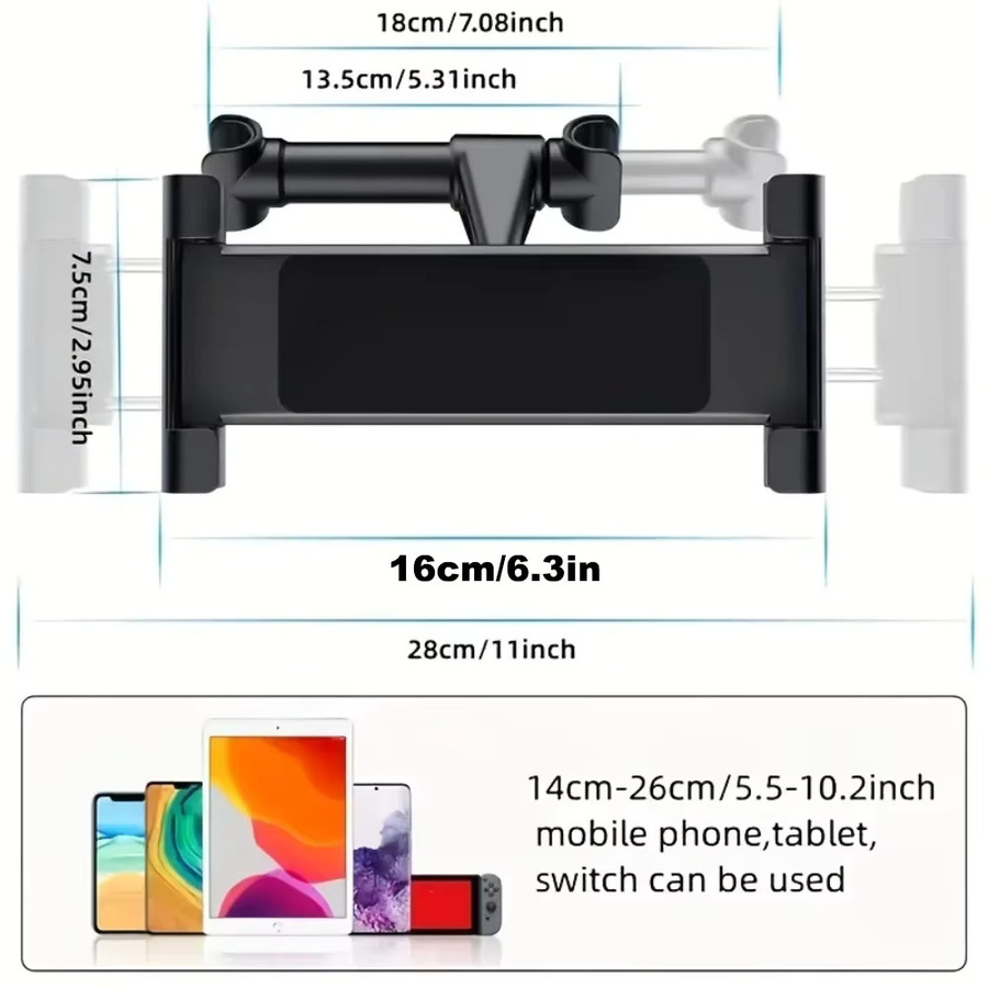 DUTRIEUX Auto-Tablet-Halterung für Kopfstützen in Schwarz, kompatibel mit Handys und Tablets von 4,7 bis 12,9 Zoll wie iPad Air und Mini - Bild 3