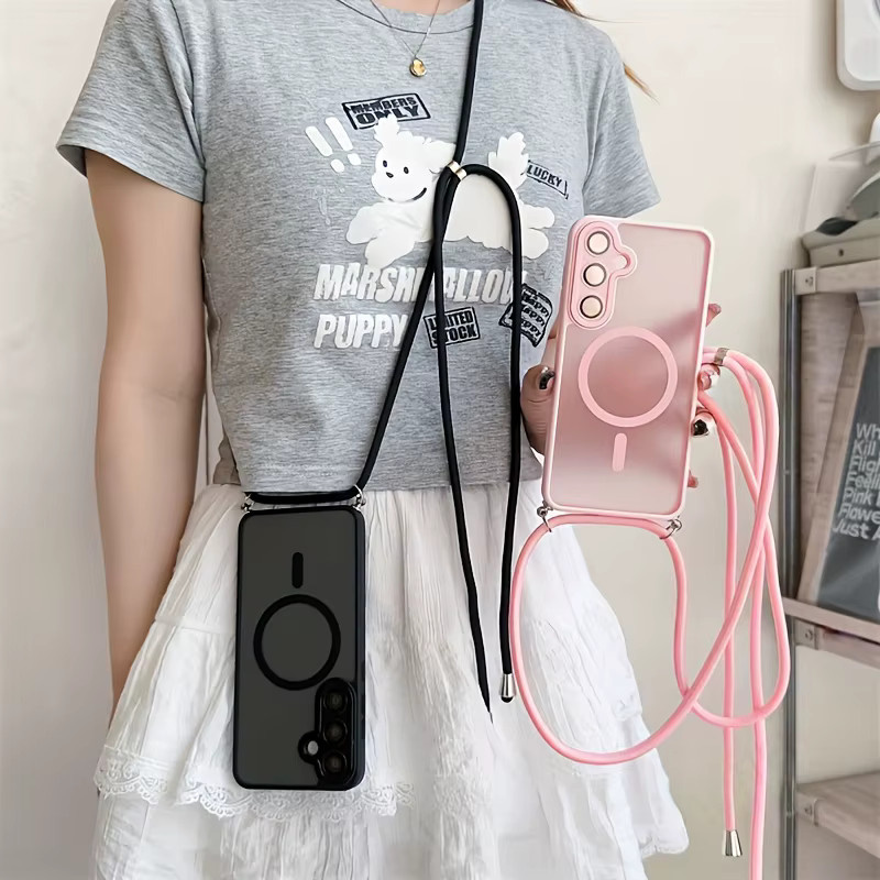 Magnetische Crossbody Lanyard Schutzhülle für Samsung Galaxy S26 S25 S24 FE S23 Ultra Plus in Pink mit MagSafe Kompatibilität und stoßfestem PC-Material - Bild 2