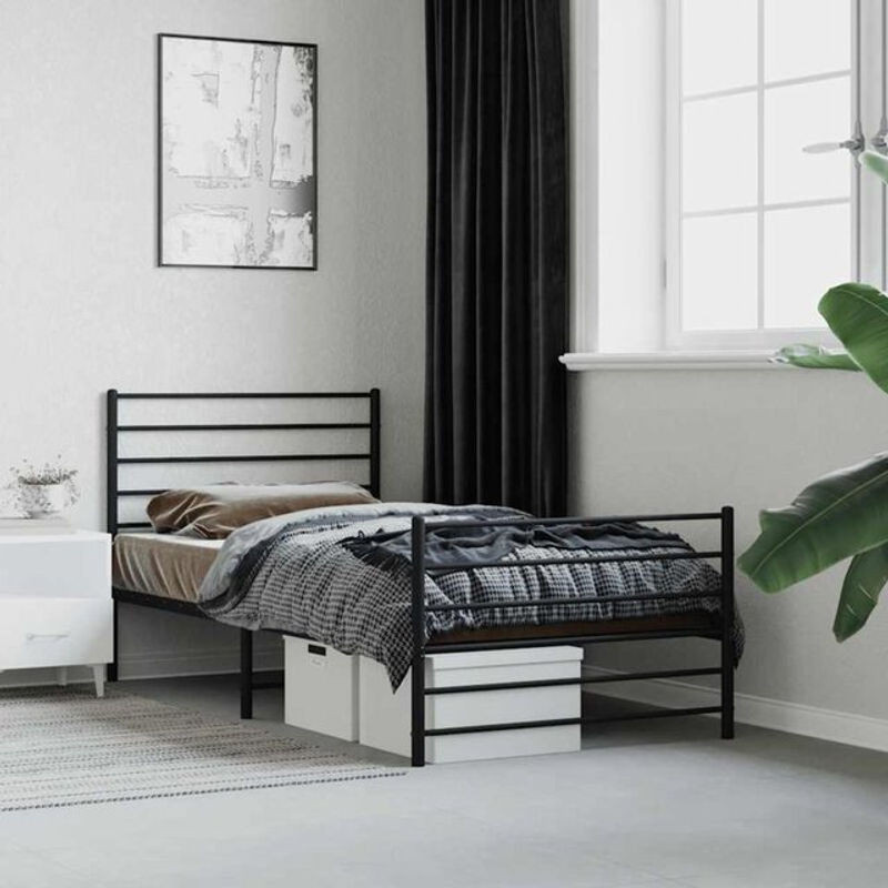 Vidaxl Metallbett im Industrial Design mit Kopf- und Fußteil, Schwarz, B/T/H: 80 x 200 cm - Bild 1